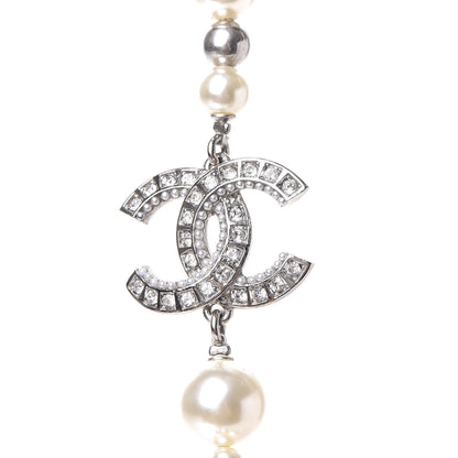 Chanel Pearl Crystal CC Multi Strand Long Necklace Silver 4 of 5