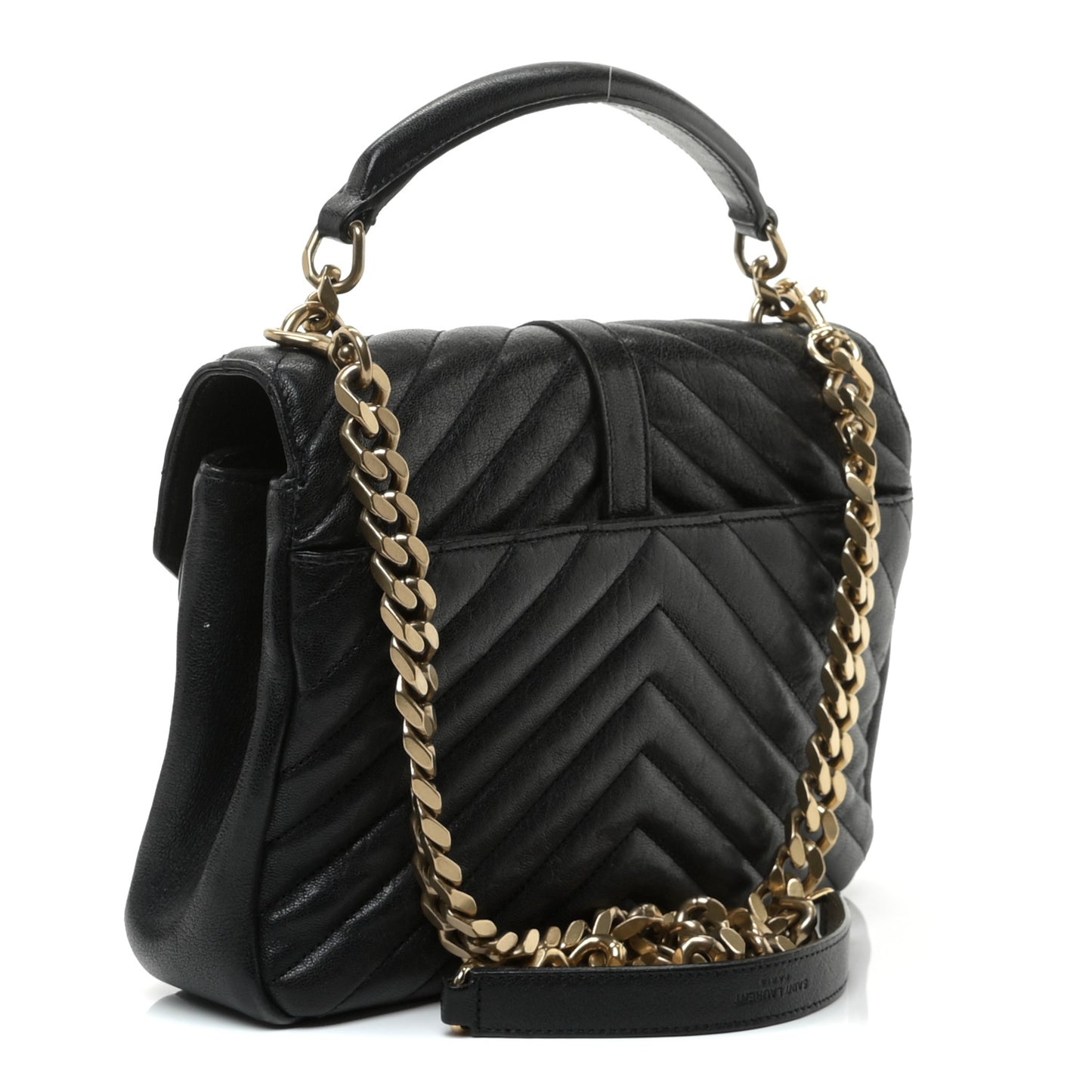 Sheepskin Matelasse Chevron Monogram Medium College Bag Black