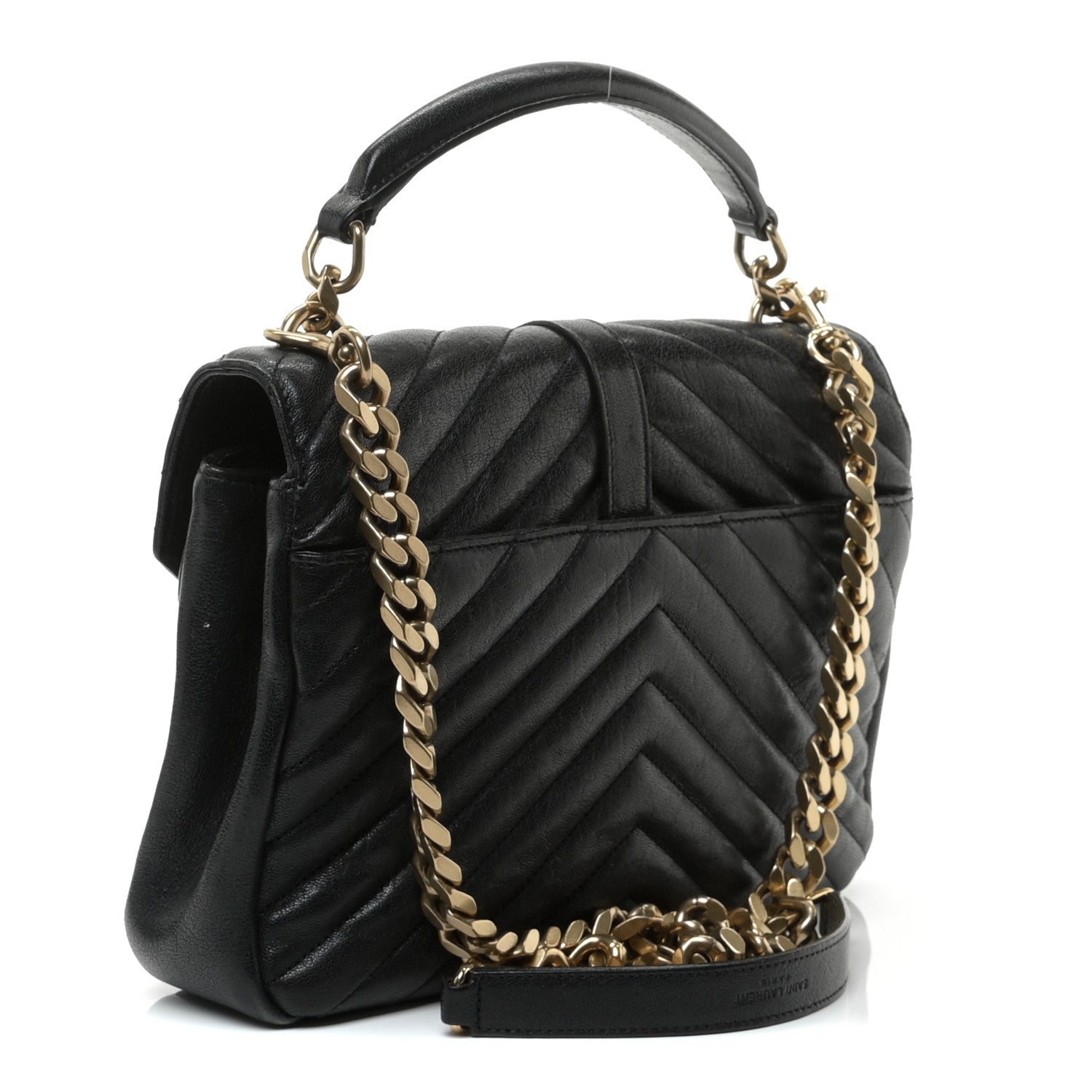 Saint Laurent Sheepskin Matelasse Chevron Monogram Medium College Bag Black 2 of 6