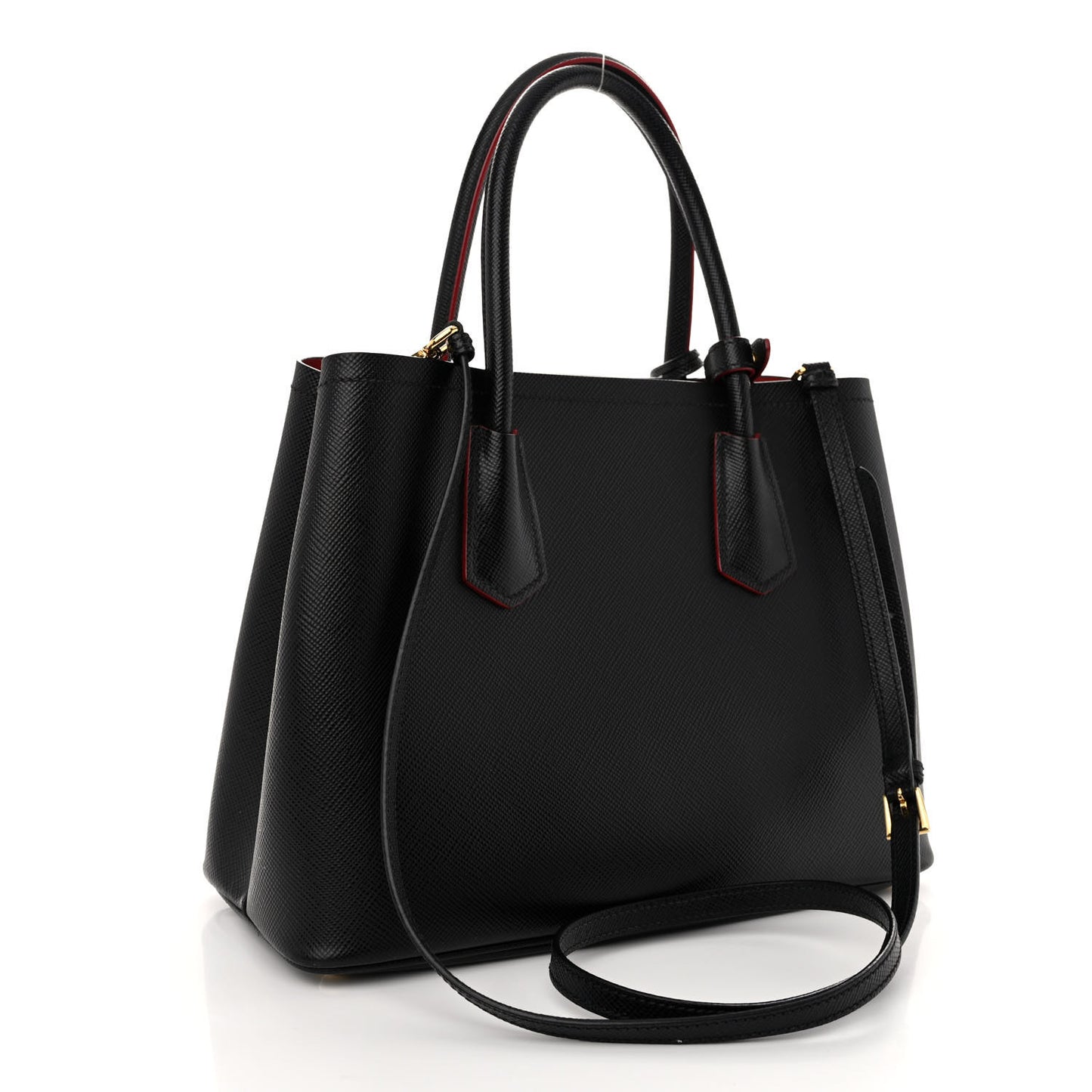 Saffiano Cuir Small Double Bag Black Fuoco