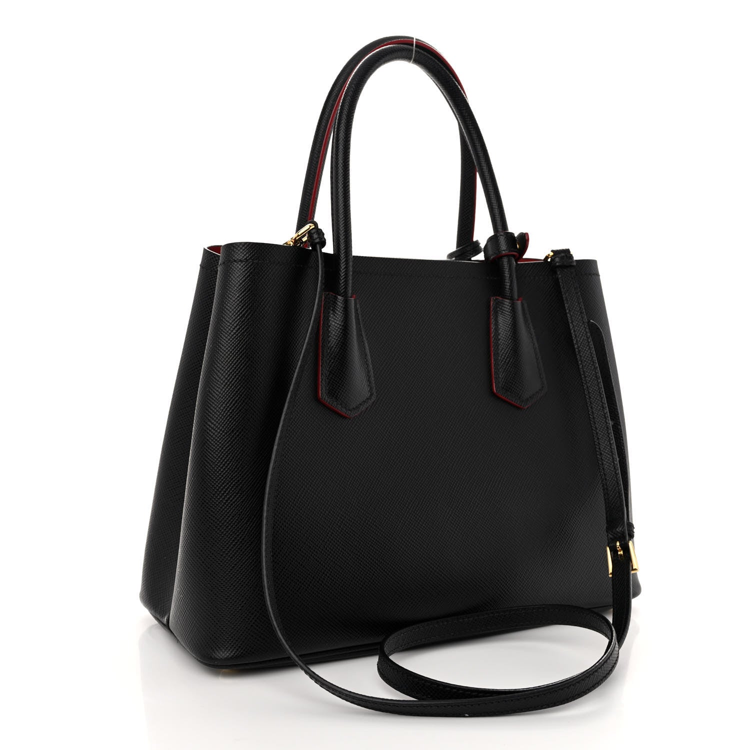 Prada Saffiano Cuir Small Double Bag Black Fuoco 3 of 11