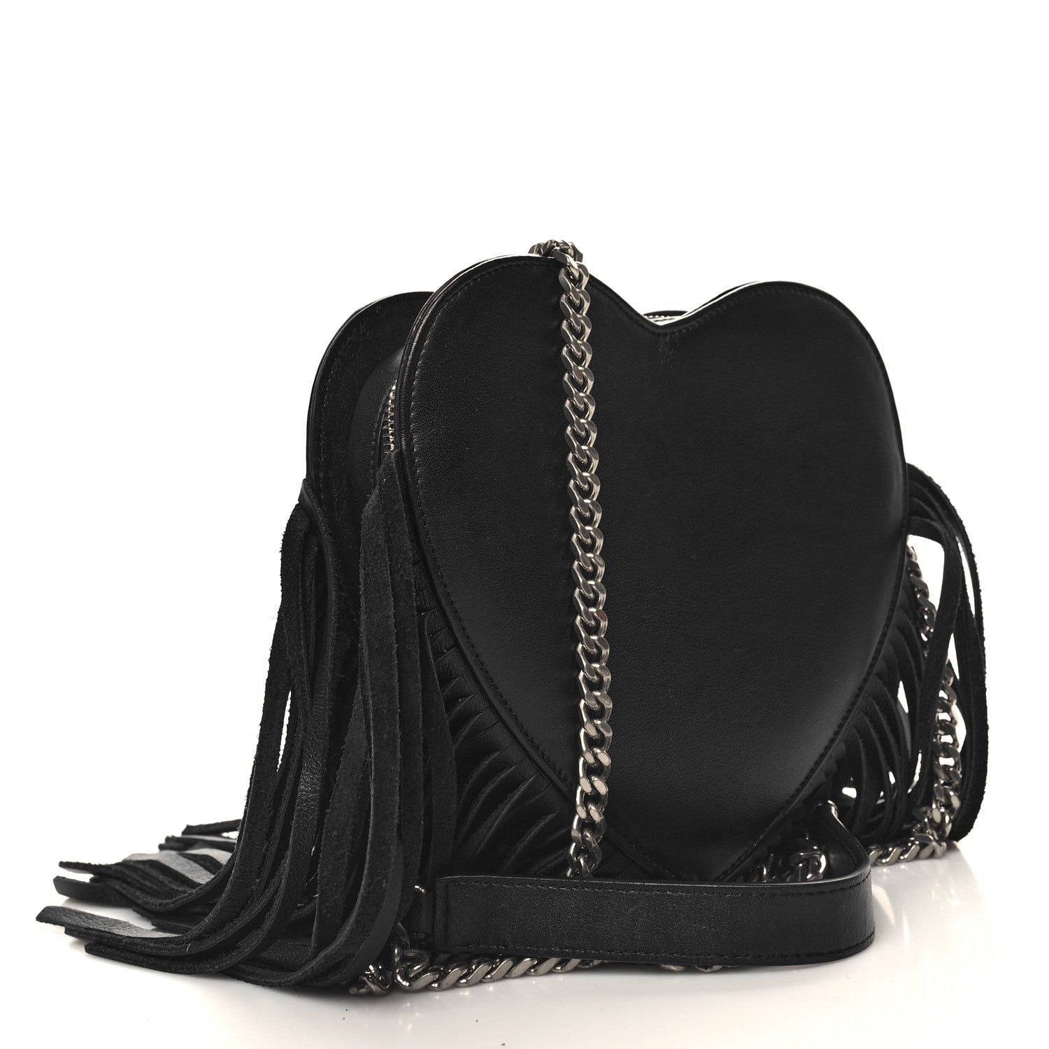 Saint Laurent Calfskin Fringe Small Monogram Love Shoulder Bag Black 2 of 10