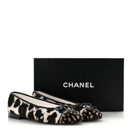 Chanel Pony Hair Calfskin Cap Toe CC Ballerina Flats  37 White Brown Black 10 of 10