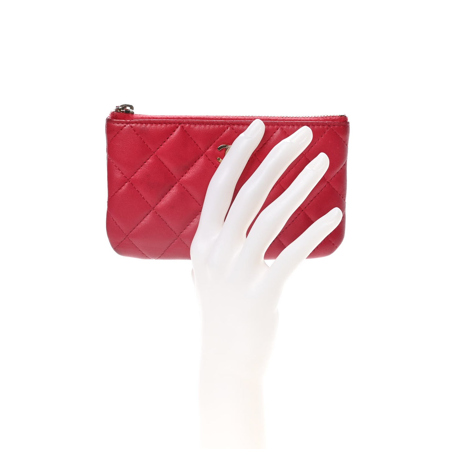 Lambskin Quilted Small Cosmetic Case Dark Pink