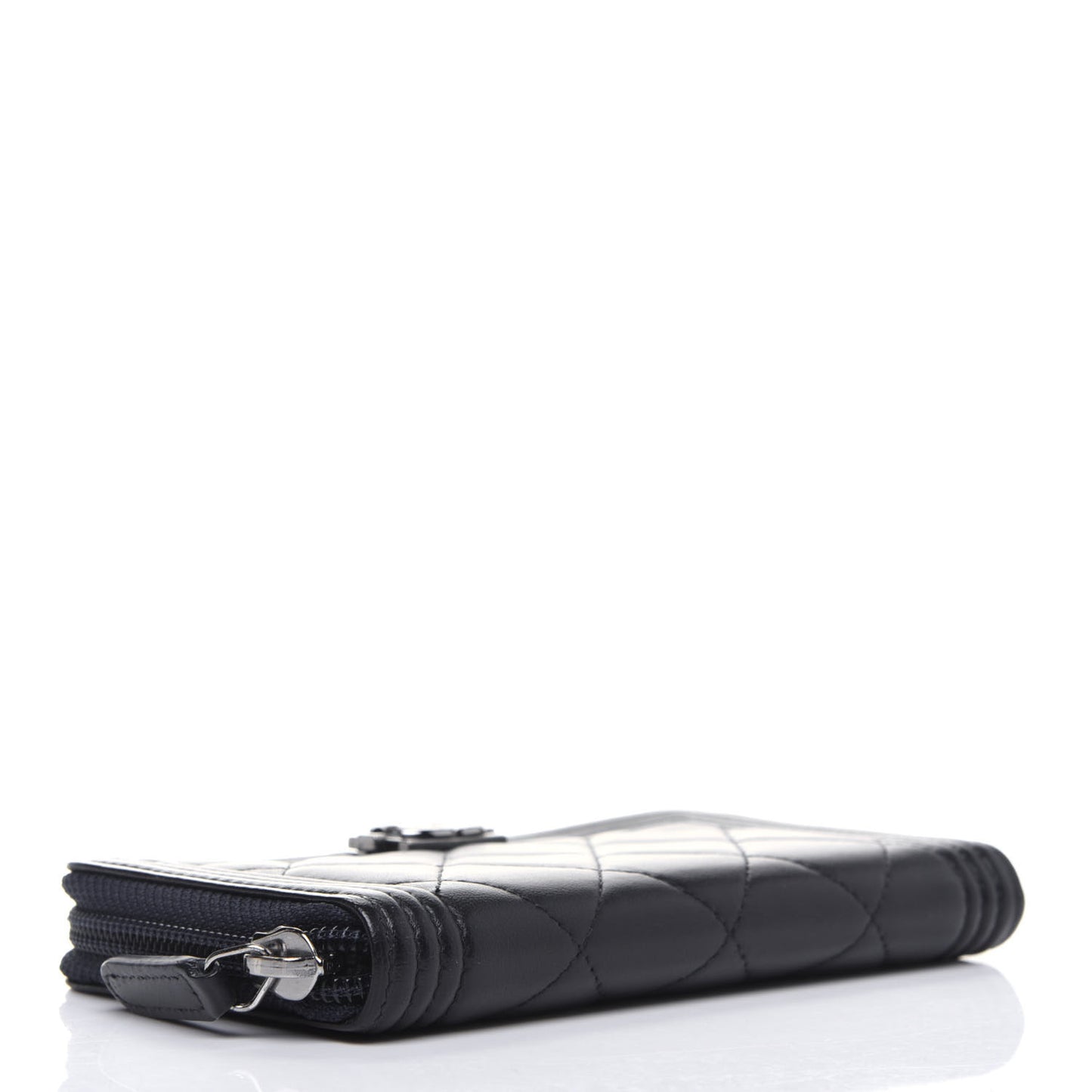 Lambskin Quilted Small Boy Zip Around Wallet Navy