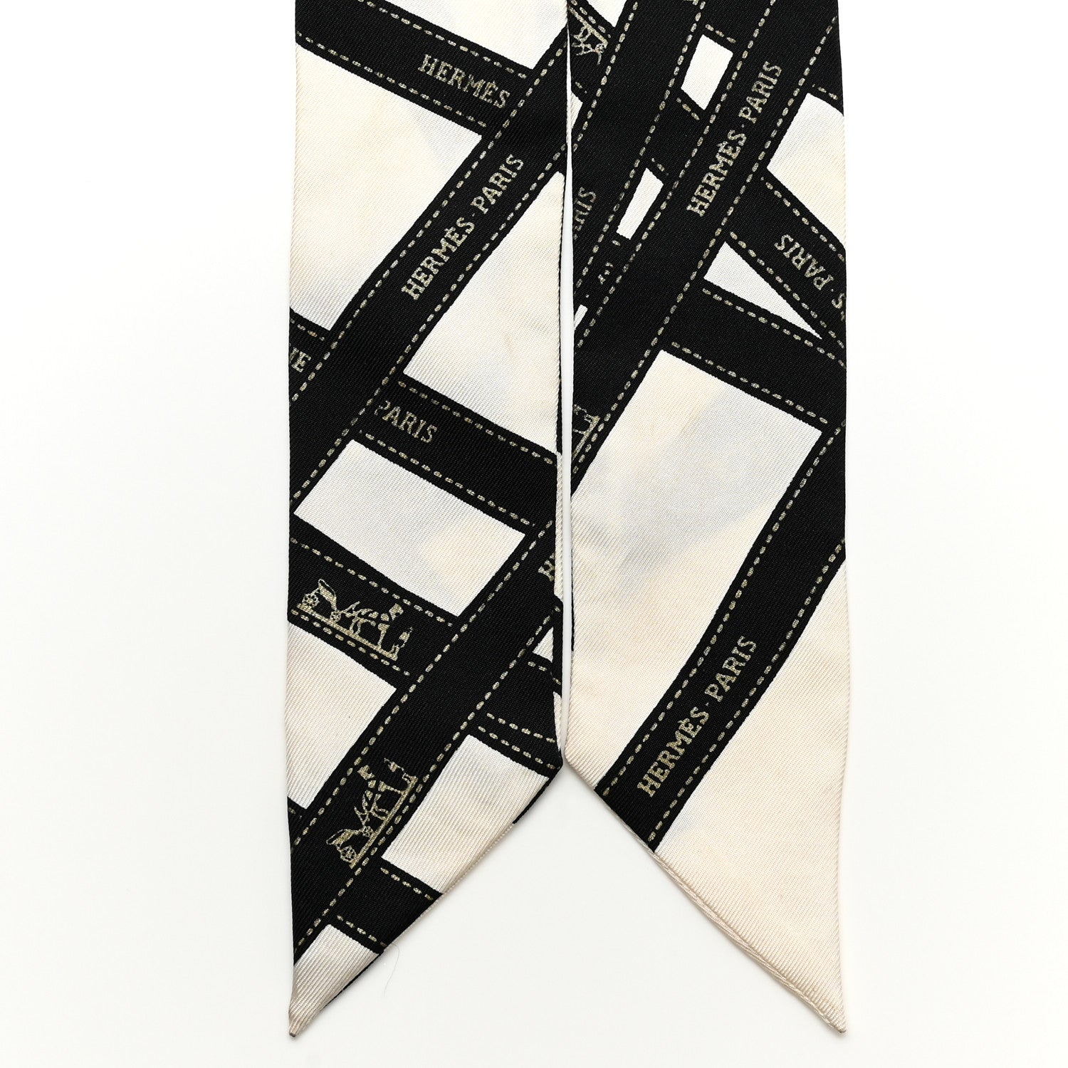 Hermes Silk Bolduc Twilly White Black 2 of 5