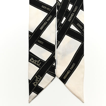 Hermes Silk Bolduc Twilly White Black 2 of 5
