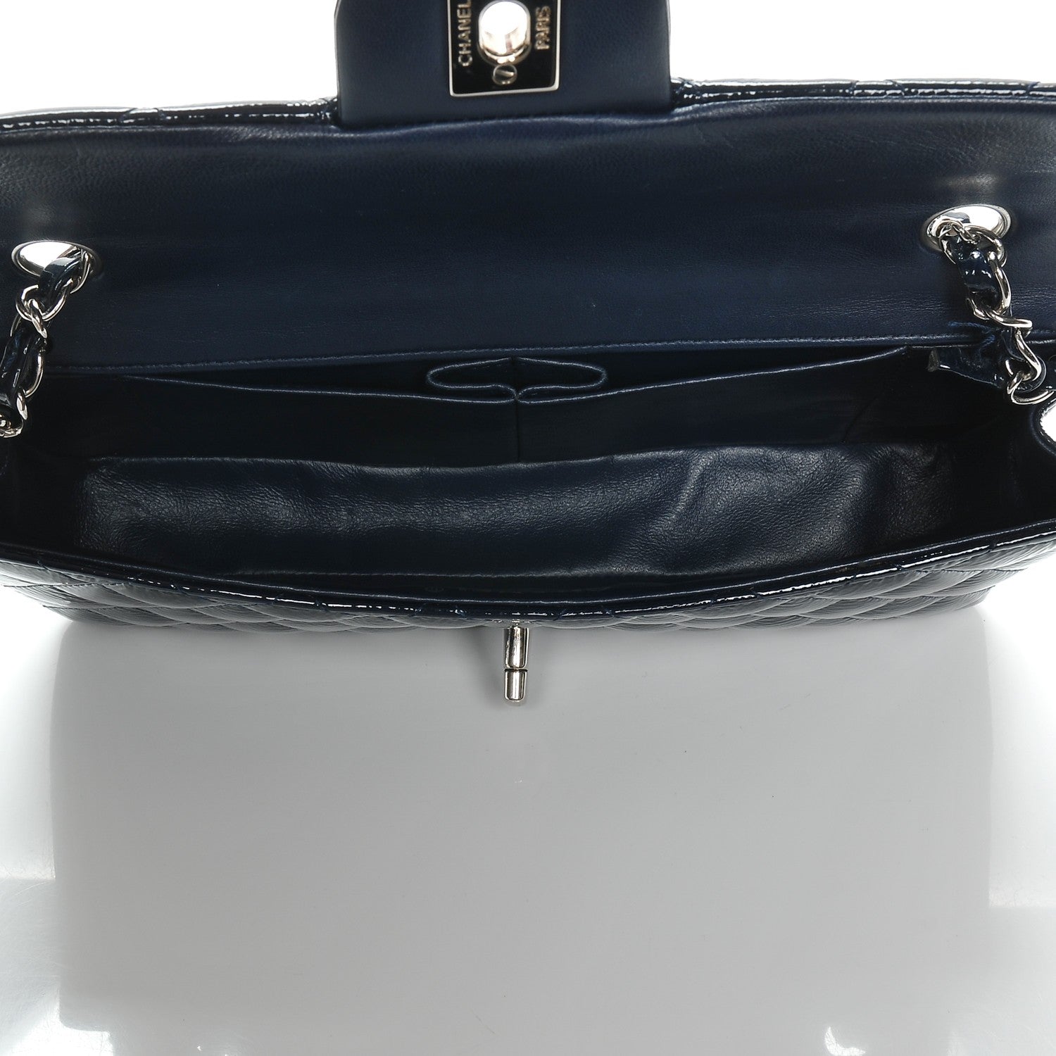 Chanel Distressed Patent Quilted East West Flap Navy Blue 5 of 9