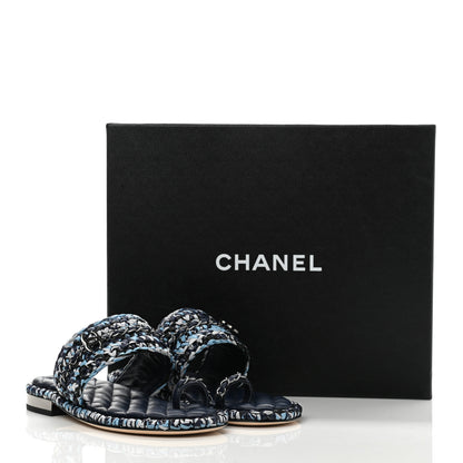 Chanel Lambskin Raffia Chain Flat Sandals 36 Blue Black 9 of 9