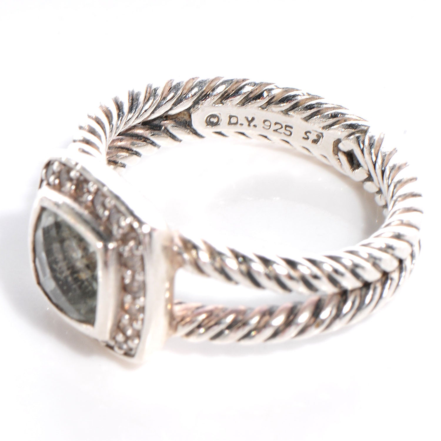 David Yurman Sterling Silver Diamond Prasiolite 7mm Petite Albion Ring 54 7 3 of 5