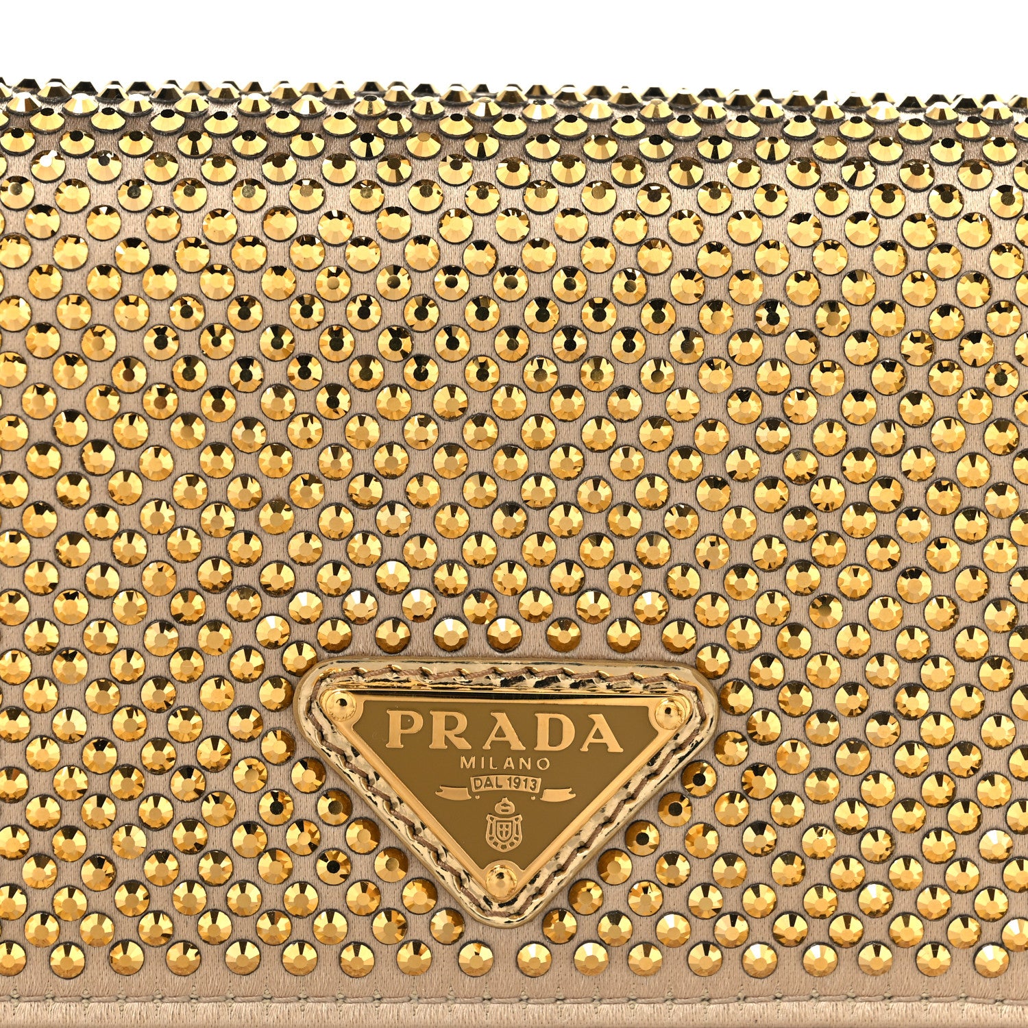 Prada Satin Crystal Metal Triangle Logo Card Holder With Strap