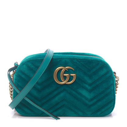 Gucci Velvet Matelasse Small GG Marmont Chain Shoulder Bag Pavone Cyan 1 of 10