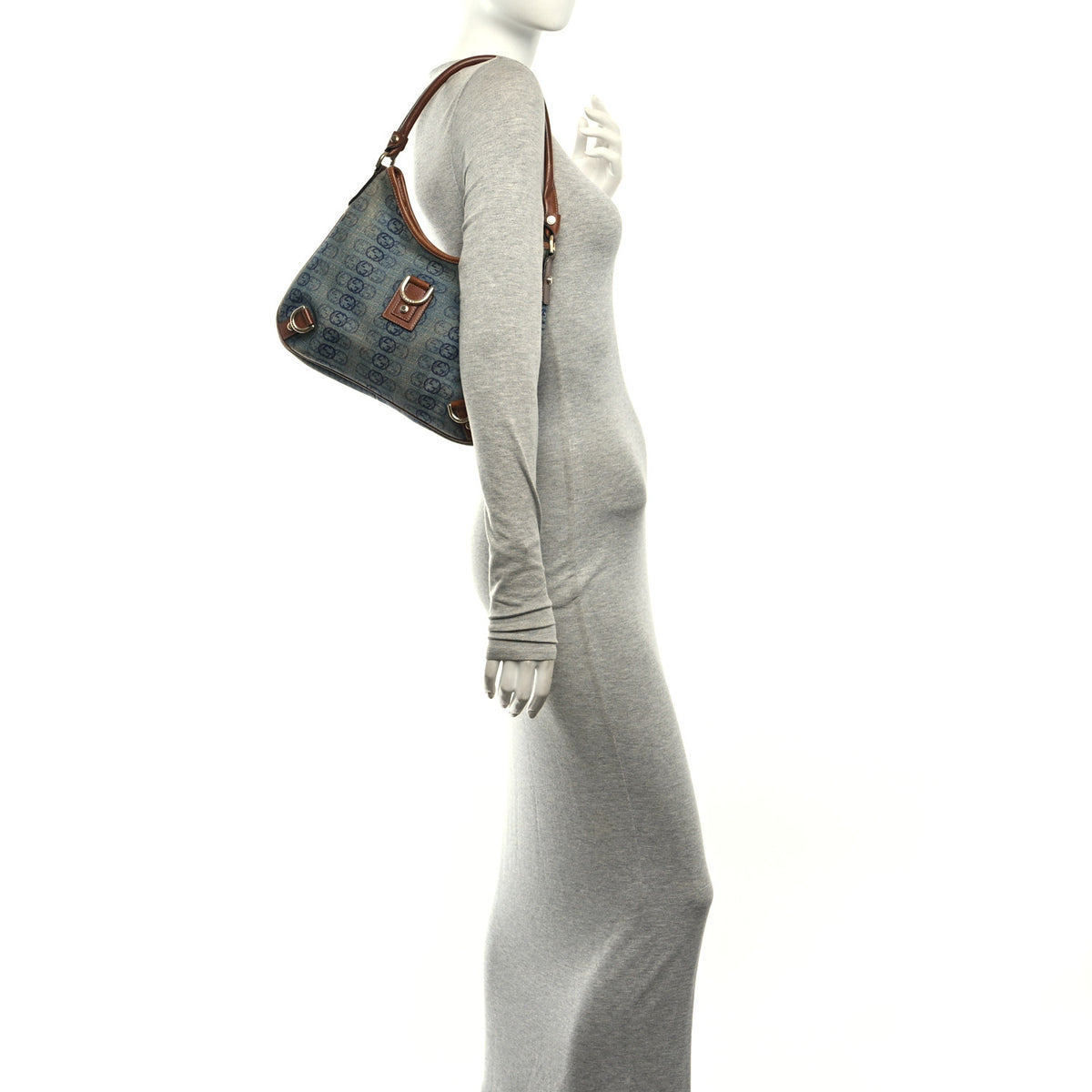 Gucci Denim GG Medium Abbey Ring Hobo Blue 2 of 10