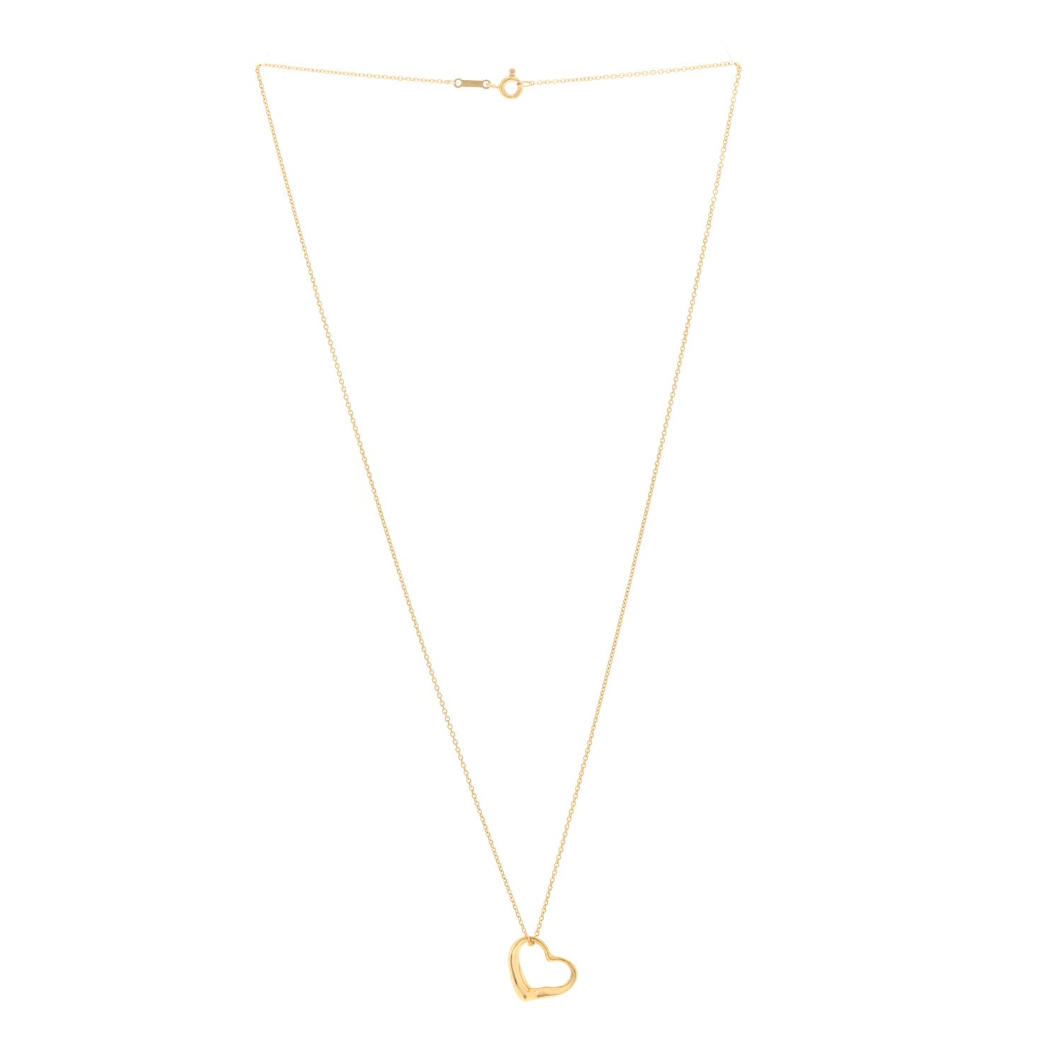 Tiffany 18K Yellow Gold 16mm Elsa Peretti Open Heart Pendant Necklace 3 of 5