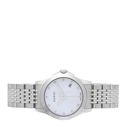 Gucci Stainless Steel Diamond Mother of Pearl 27mm G-Timeless Quartz Watch 2 of 4