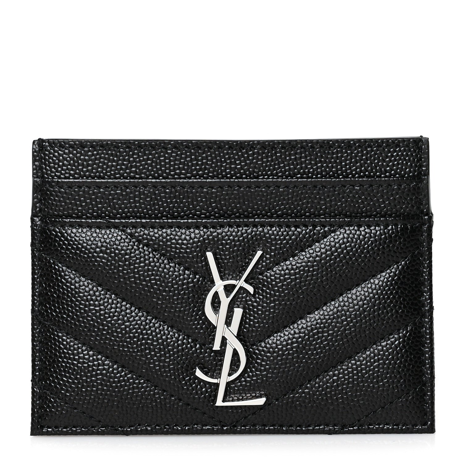 Saint Laurent Grain De Poudre Matelasse Chevron Monogram Credit Card Case Black 1 of 8