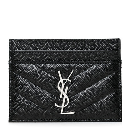 Saint Laurent Grain De Poudre Matelasse Chevron Monogram Credit Card Case Black 1 of 8