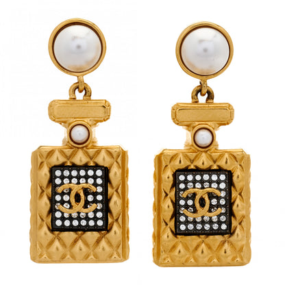 Chanel Crystal Pearl CC Perfume Bottle Drop Earrings Gold 1 of 5