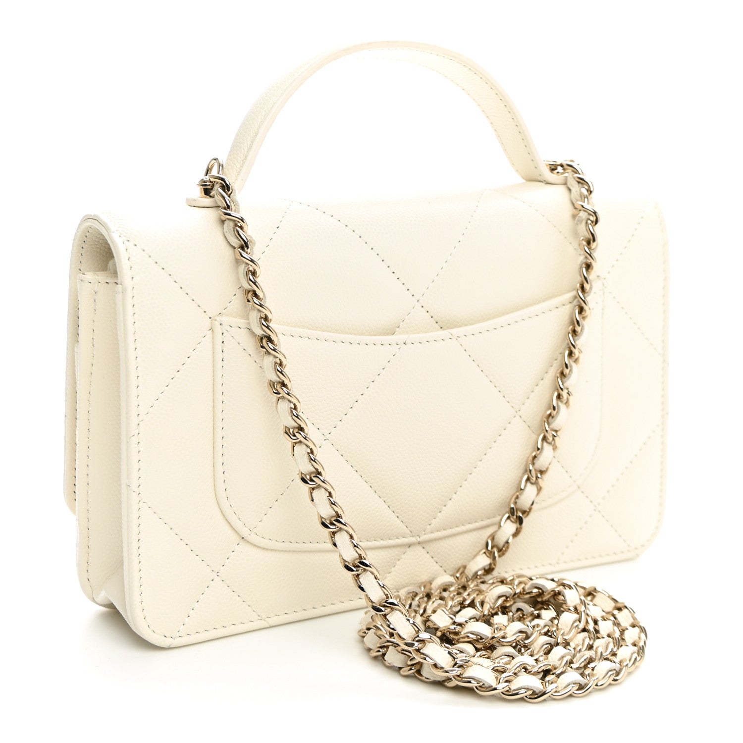 Chanel Shiny Caviar Quilted Turnlock Top Handle Wallet On Chain WOC White 2 of 9
