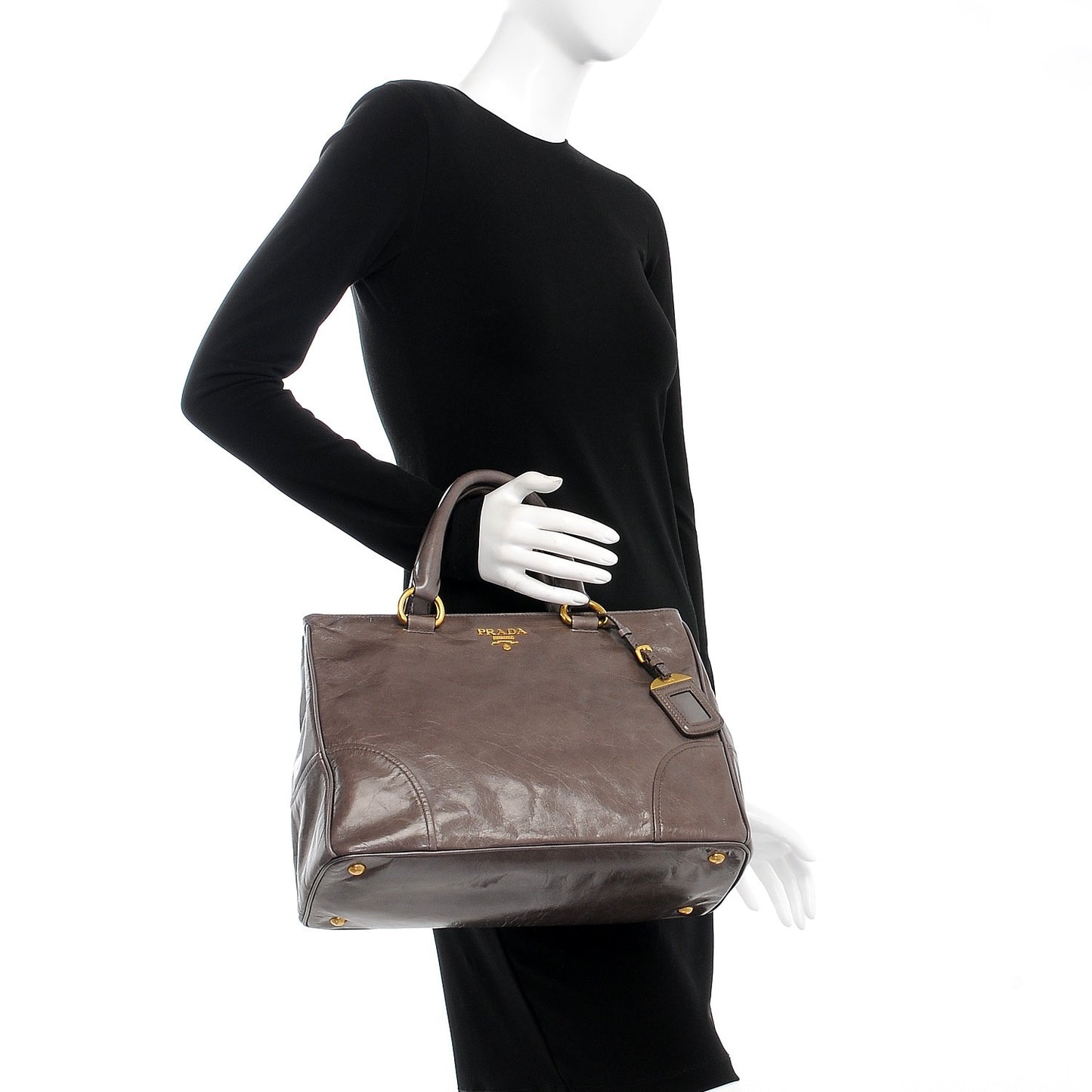 Vitello Shine Top Handle Bag Fumo