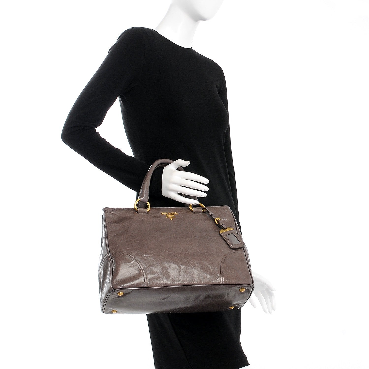 Prada Vitello Shine Top Handle Bag Fumo 3 of 11
