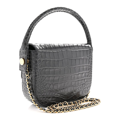 Chanel Calfskin Crocodile Embossed Turn Around Mini Flap Dark Grey 3 of 12