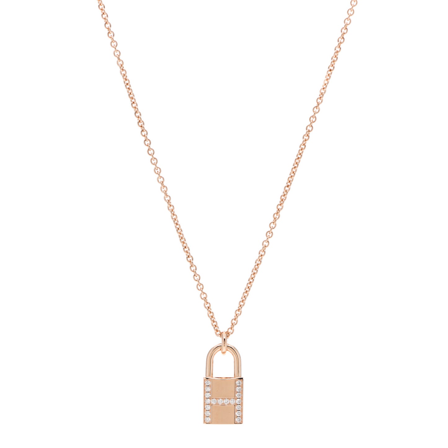 18K Rose Gold Diamond Amulettes Cadenas Pendant Necklace