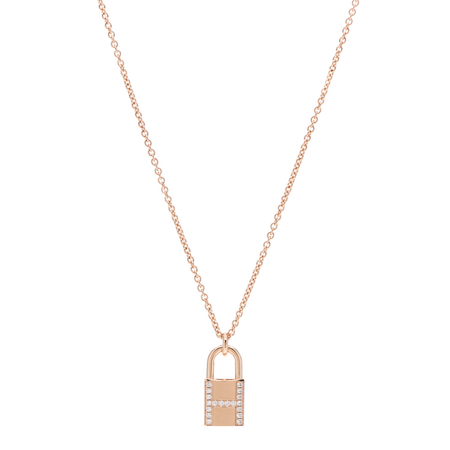 Hermes 18K Rose Gold Diamond Amulettes Cadenas Pendant Necklace 1 of 5