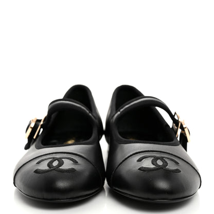 Chanel Lambskin Mary Jane Flats 37.5 Black 2 of 9