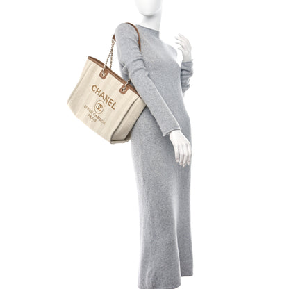 Chanel Mixed Fibers Calfskin Striped Small Deauville Tote Beige 2 of 10