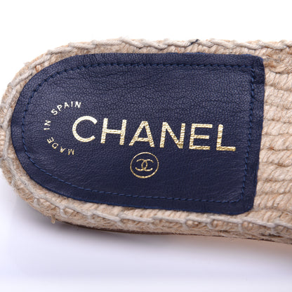 Chanel Lambskin Quilted CC Espadrille Slip On Sandals 37 Navy 8 of 12