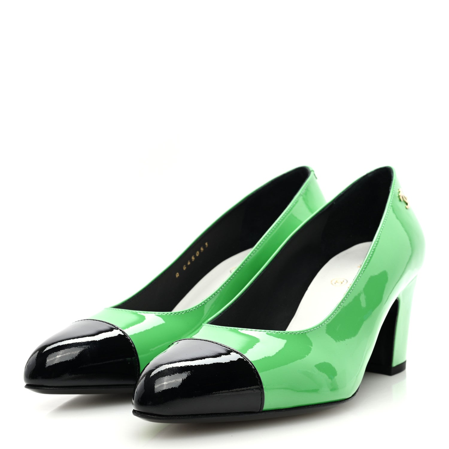 Chanel Patent Calfskin Pumps 37.5 Green Black 2 of 8