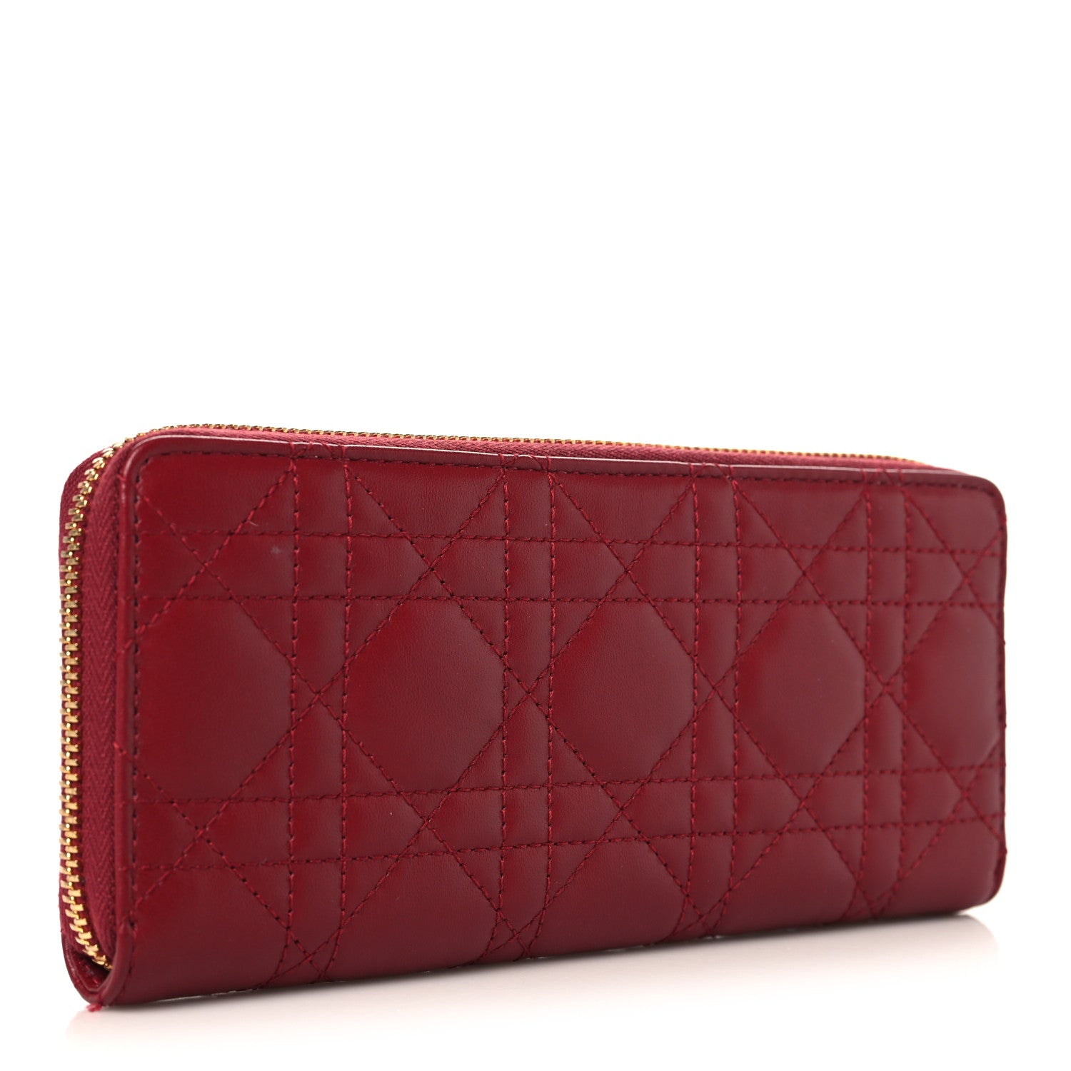 Christian Dior Lambskin Cannage Jolie Voyageur Slim Wallet Cherry Red 3 of 8