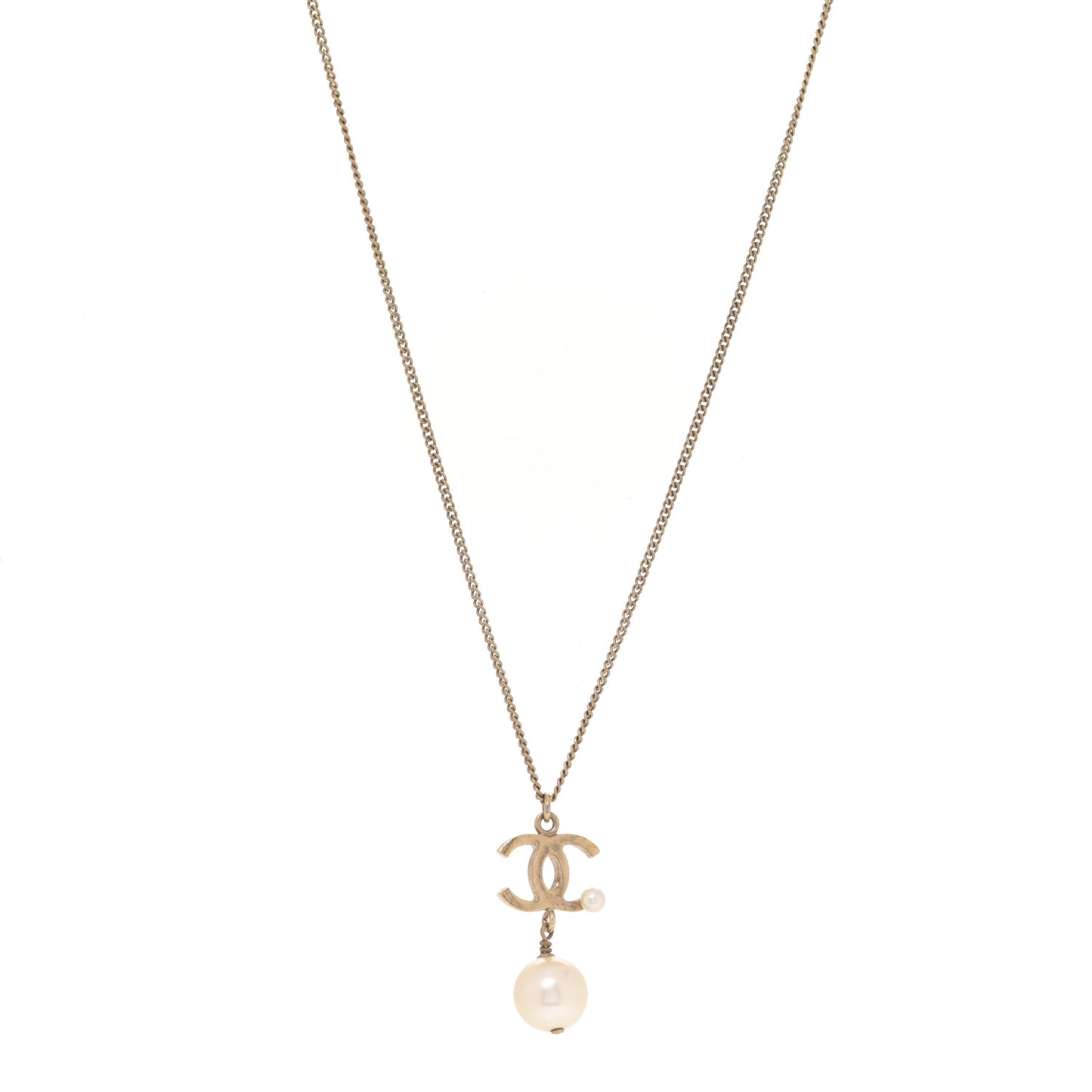 Pearl CC Drop Necklace Gold