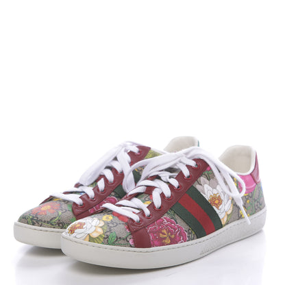 Gucci GG Supreme Monogram Flora Web Womens Ace Sneakers 38.5 Beige Multicolor Rosso 3 of 10