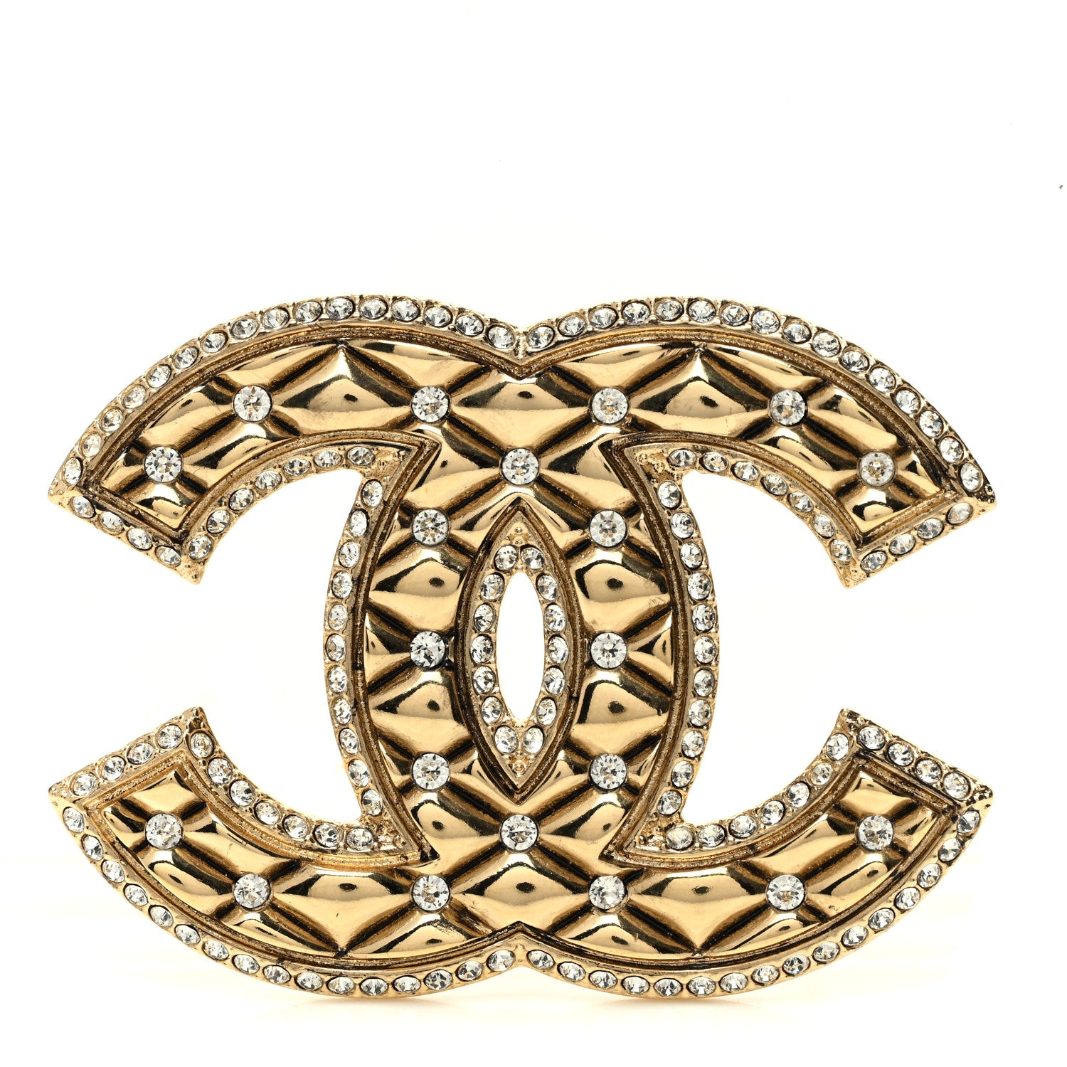 Chanel Crystal Quilted CC Brooch Gold 1 of 5