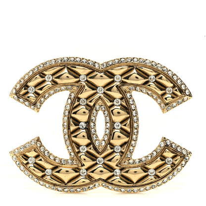 Chanel Crystal Quilted CC Brooch Gold 1 of 5