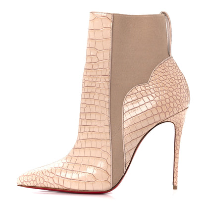 Christian Louboutin Calfskin Crocodile Embossed Chelsea Chick 100 Stiletto Boots 39 Leche 1 of 8