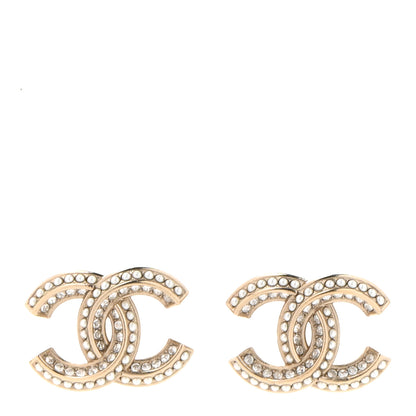 Chanel Crystal Pearl Chain Mania CC Earrings Gold 1 of 4