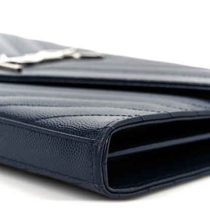 Saint Laurent Grain De Poudre Matelasse Chevron Monogram Chain Wallet Deep Marine 9 of 9