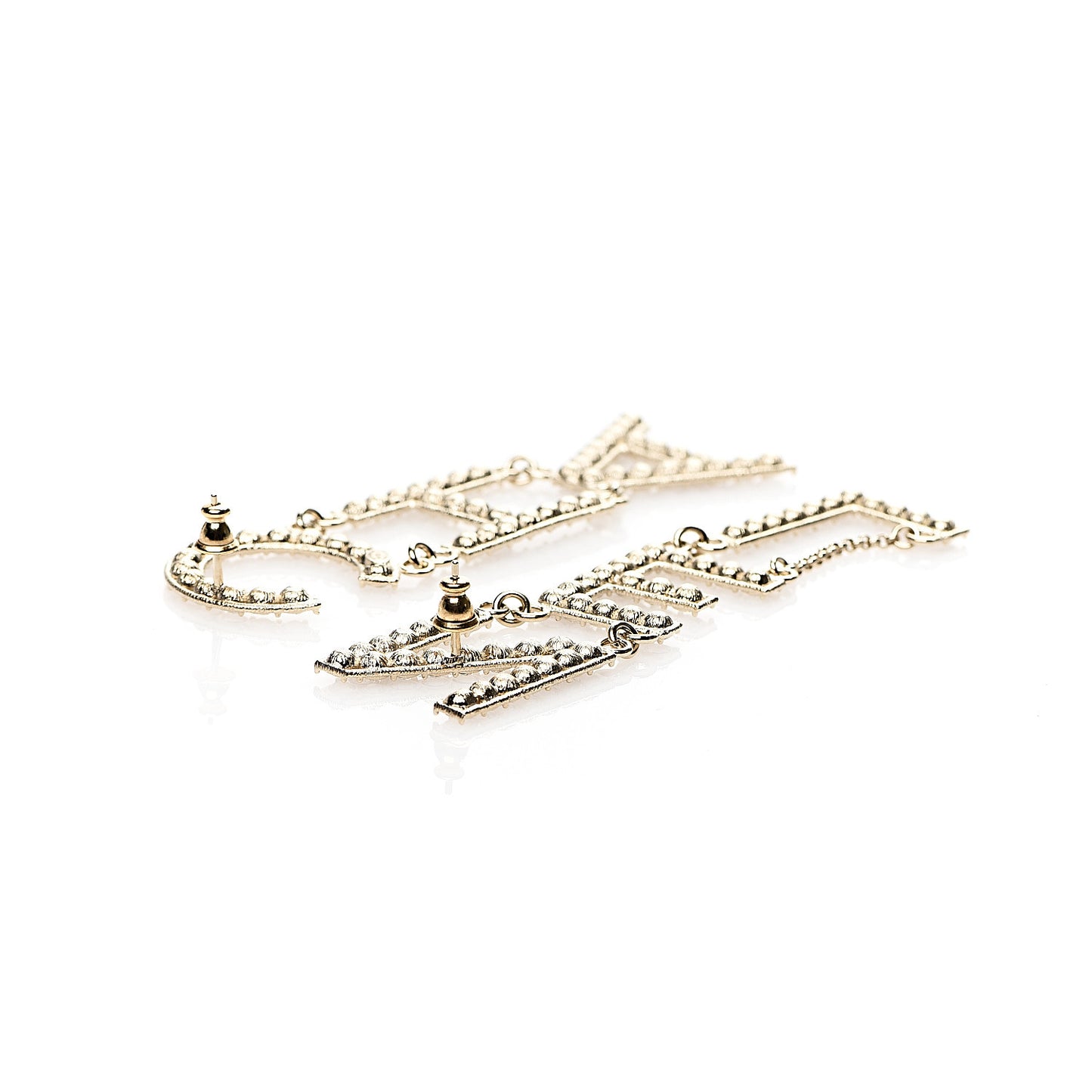 Crystal Cha-Nel Logo Drop Earrings Gold