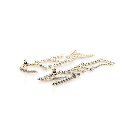 Chanel Crystal Cha-Nel Logo Drop Earrings Gold 3 of 4