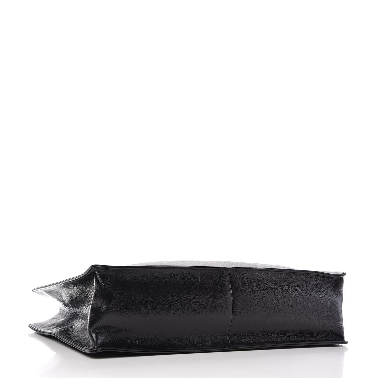 Shiny Aged Calfskin Shopping Bag Black