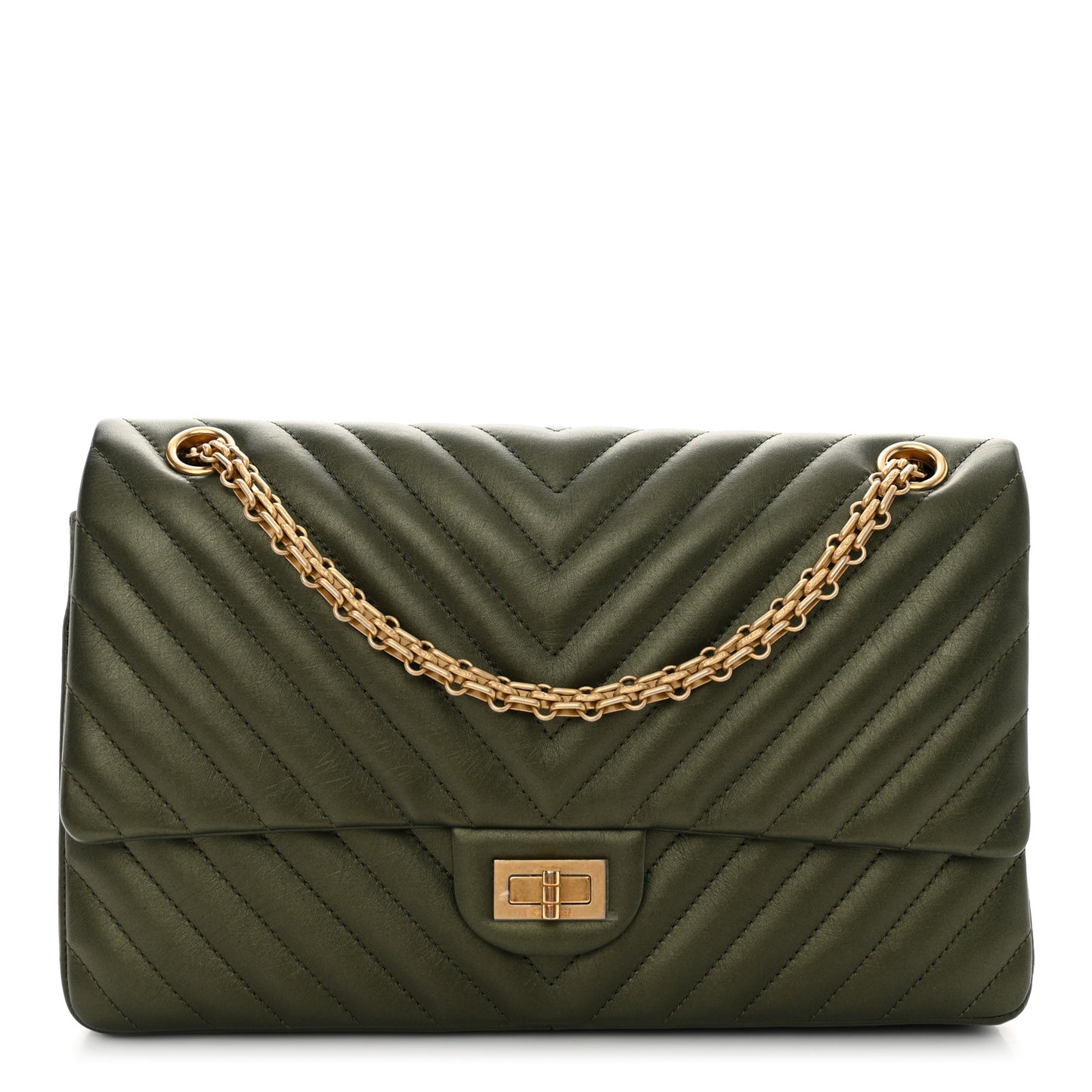 Metallic Calfskin Chevron Quilted 2.55 Reissue 226 Flap Green