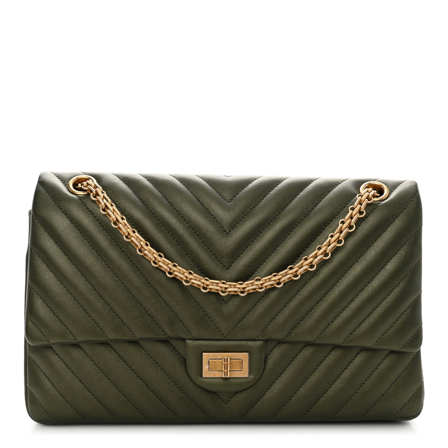 Chanel Metallic Calfskin Chevron Quilted 2.55 Reissue 226 Flap Green 1 of 10