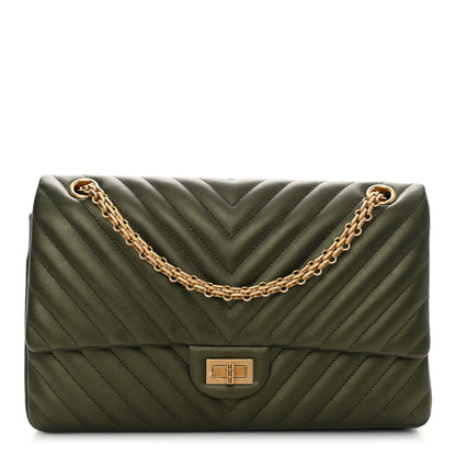 Chanel Metallic Calfskin Chevron Quilted 2.55 Reissue 226 Flap Green 1 of 10