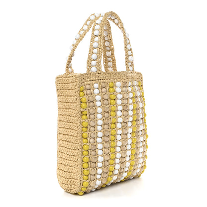Prada Raffia Wood Bead Embroidered Logo Tote Bag Naturale 3 of 9