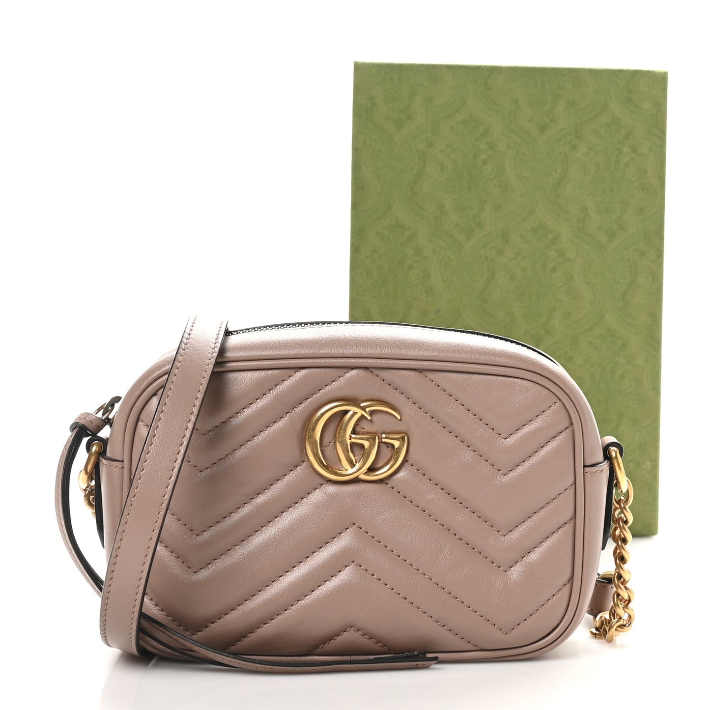 Calfskin Matelasse Mini GG Marmont Chain Shoulder Bag Porcelain Rose