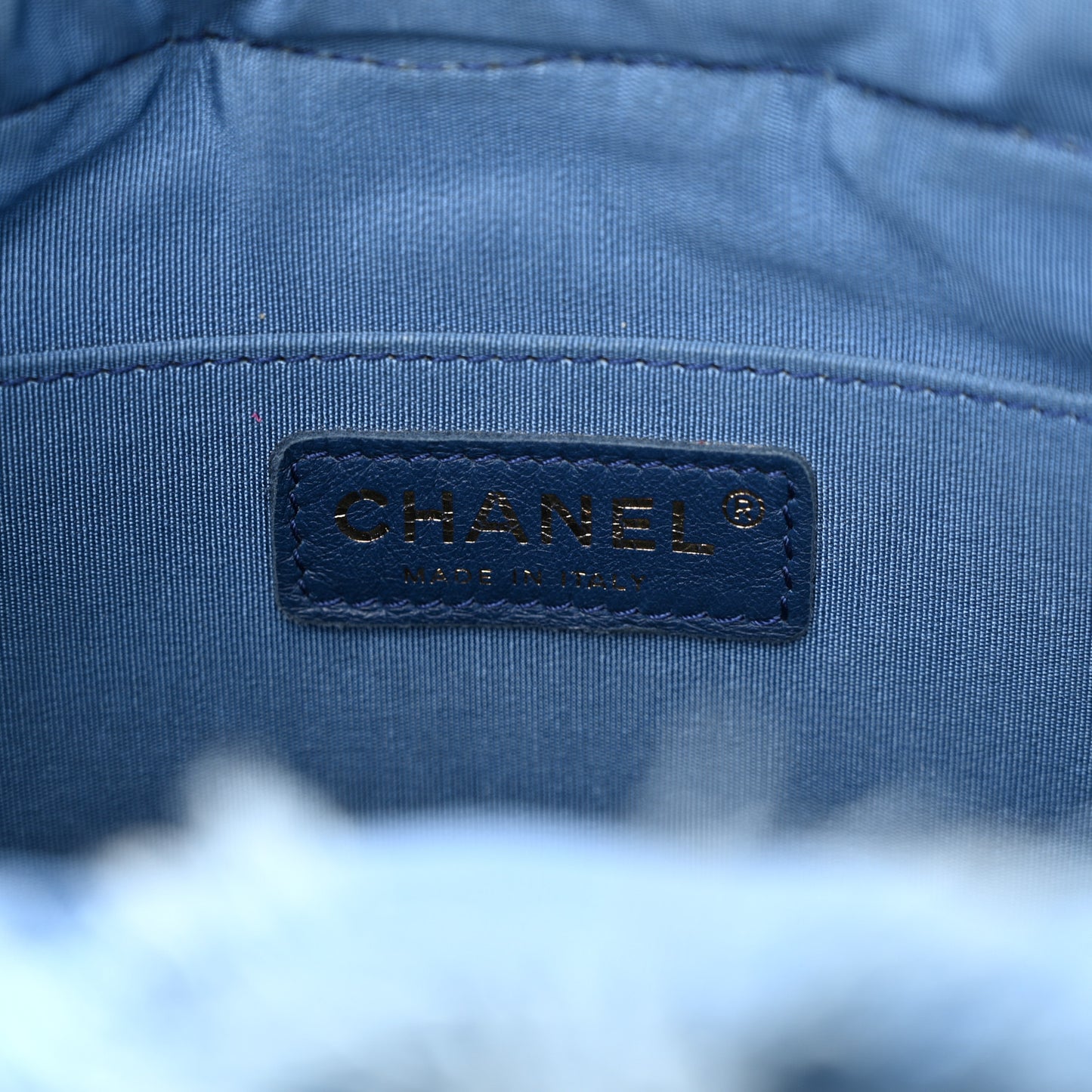 Denim Quilted Mood Bucket With Chain Blue Multicolor