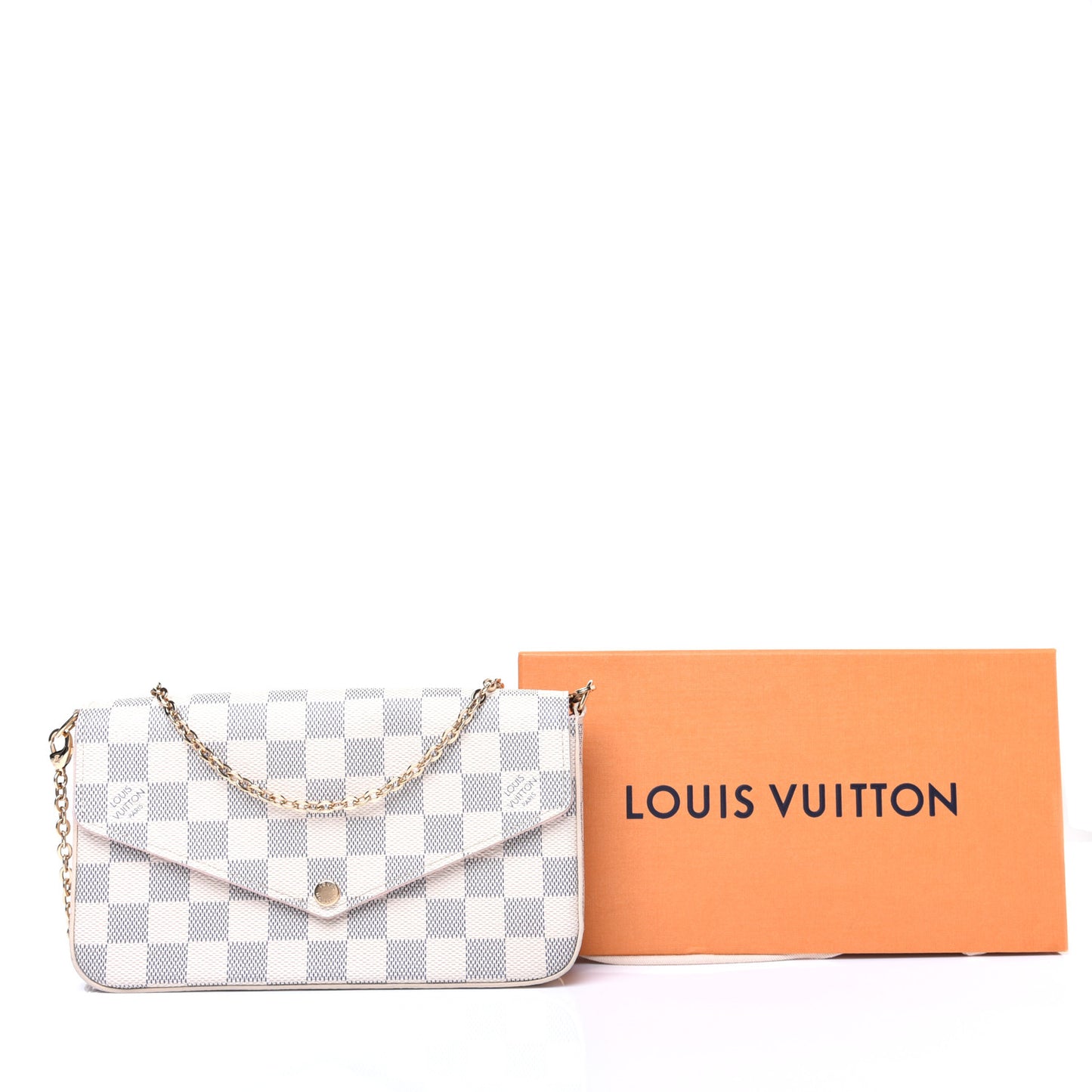 Damier Azur Pochette Felicie Chain Wallet Rose Ballerine